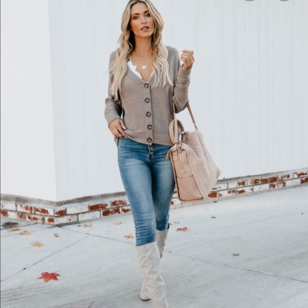 Citizens Thermal Button Down Knit Top - Taupe